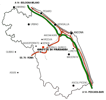 Come arrivare a Frasassi - mappa